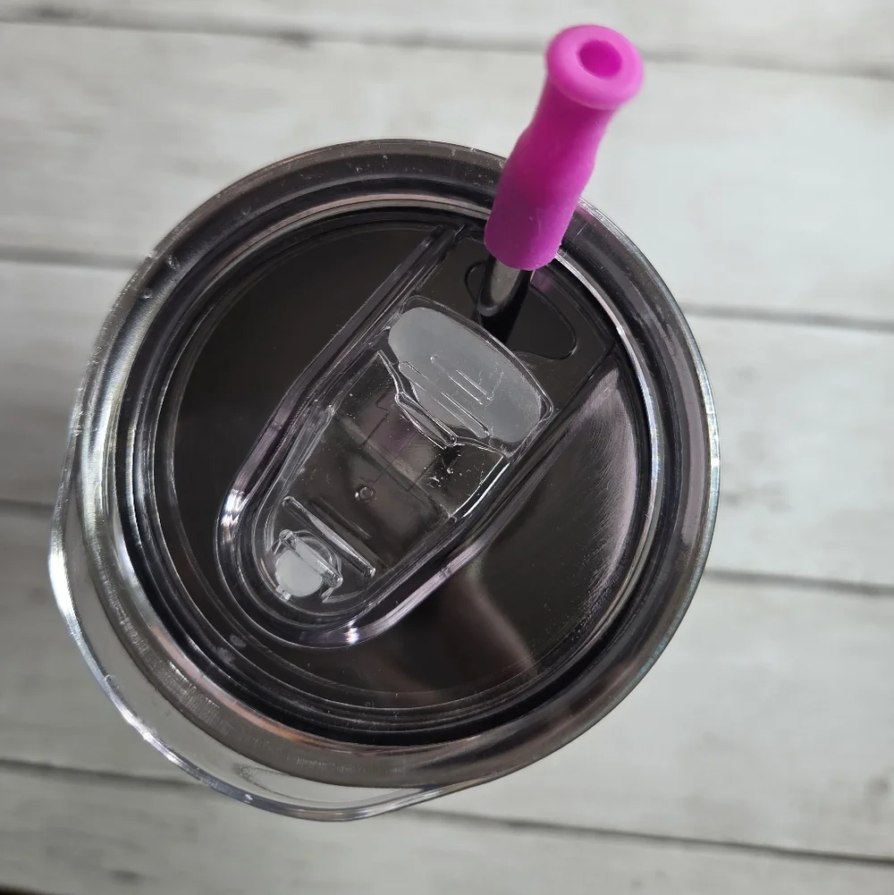 Blue Daisy Stainless Travel Tumbler with Metal Straw